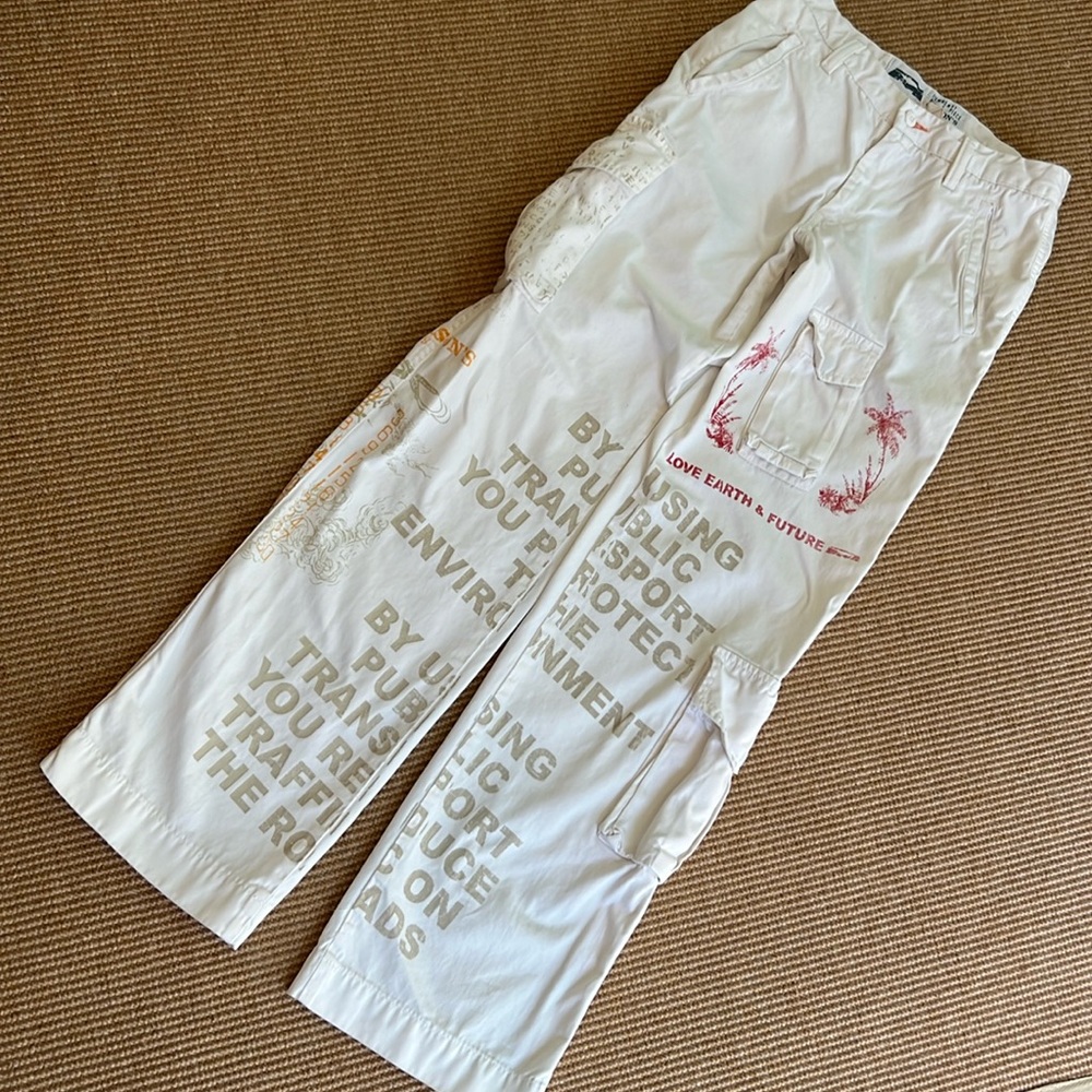 Mason’s Graphic White Cotton Cargo Pants 38